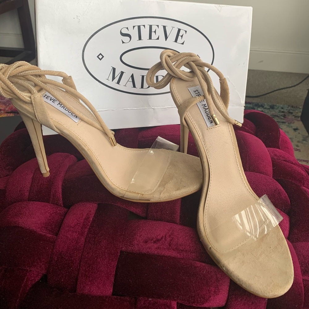 Steve Madden suede tan gold tip heel size 9
